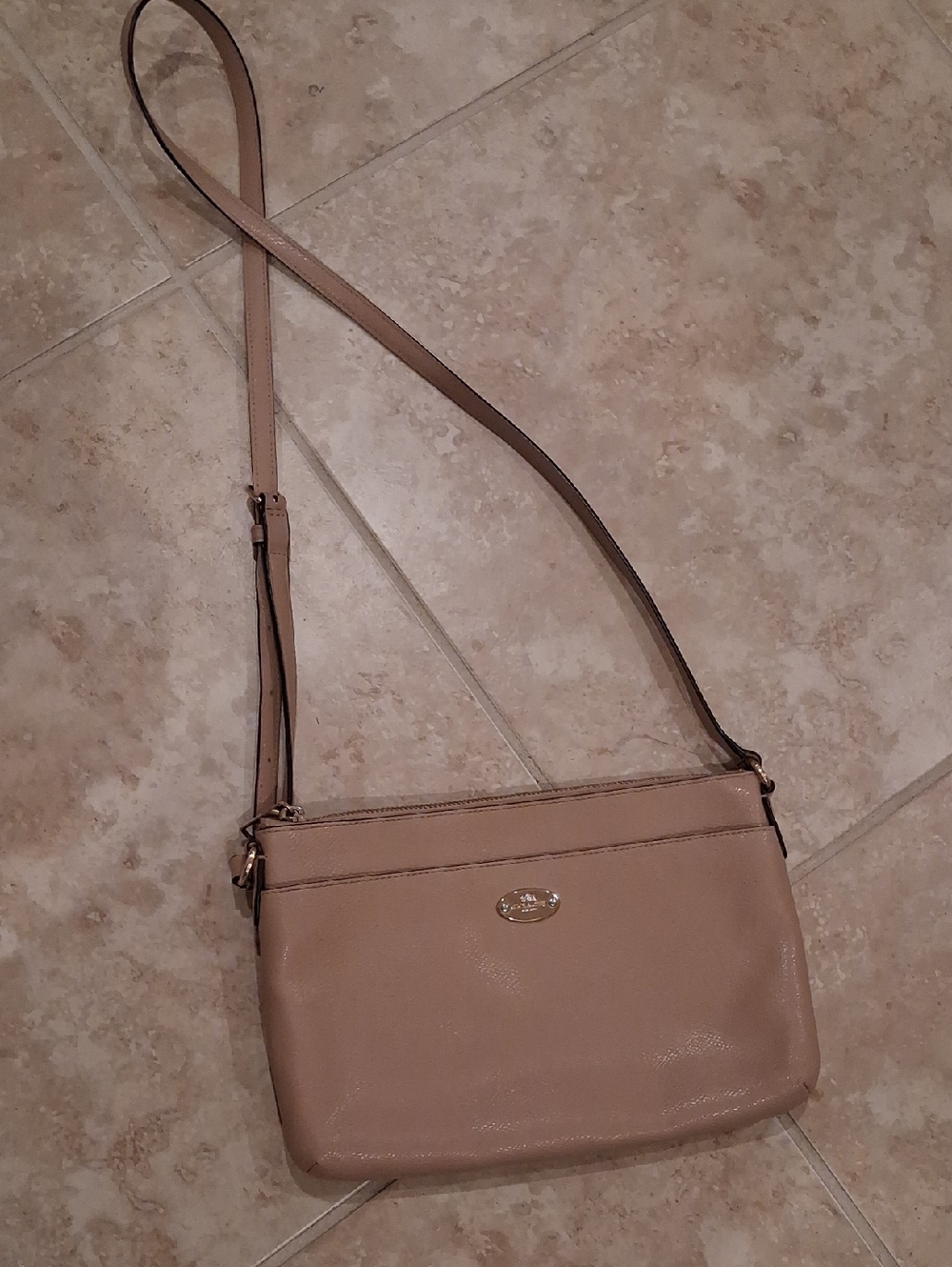 Coach Beige Leather Crossbody with Gold-Tone Logo